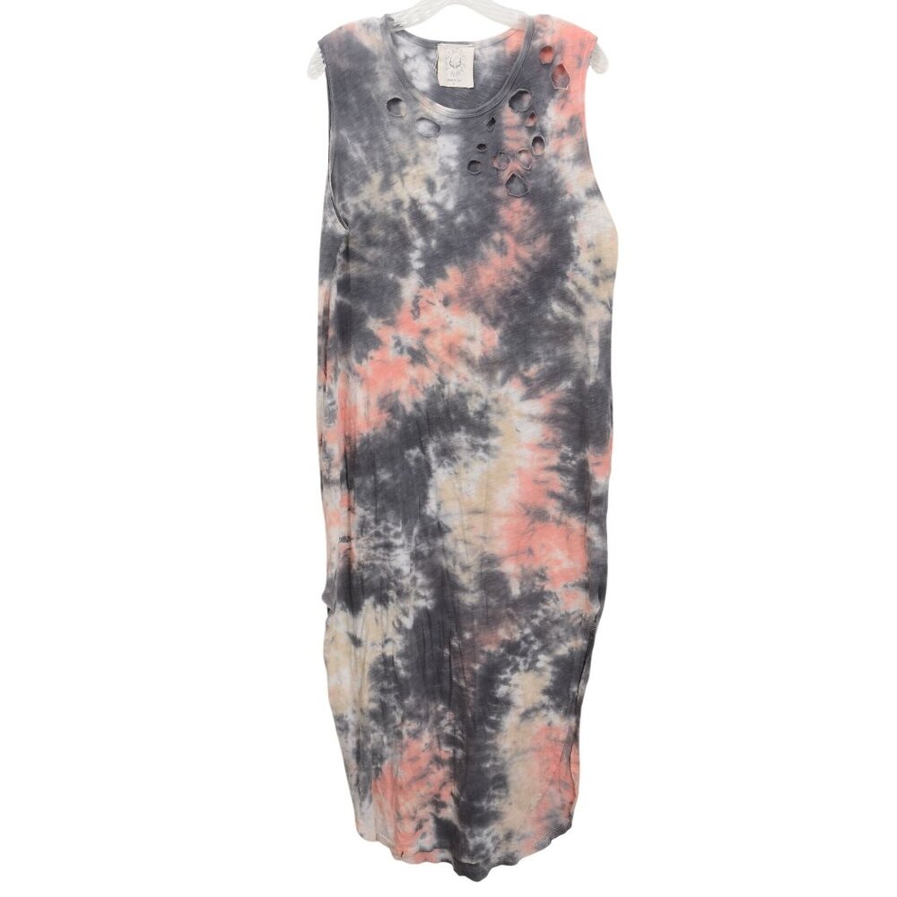 Fantastic Fawn Women's Large Cotton Tie Dye Distressed Maxi Dress Summer Beachy